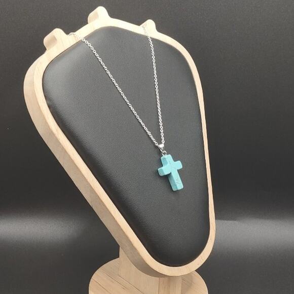 Turquoise & Silver Cross Necklace -Navajo Indian (187pdn270t) 925 Silver Necklace W/ Turquoise Cross Pendant Western Native Christian Gift